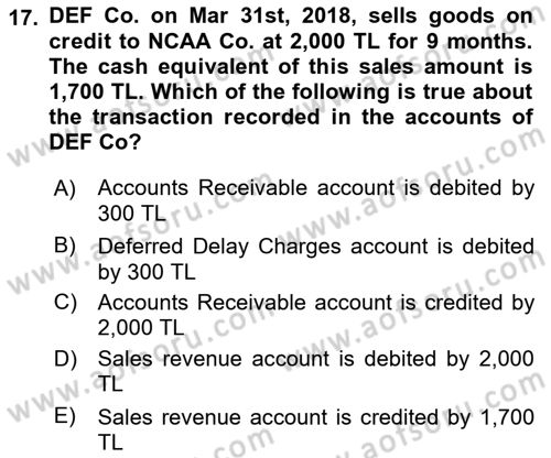 Accounting 1 Dersi 2022 - 2023 Yılı Yaz Okulu Sınav Soruları 17. Soru