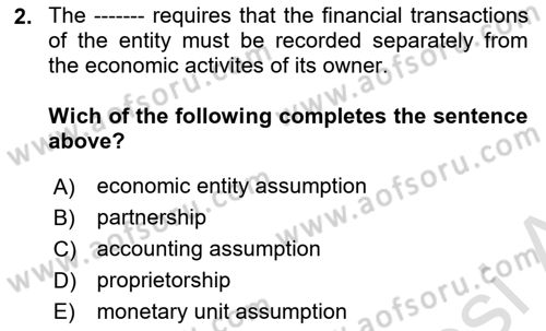 Accounting 1 Dersi 2022 - 2023 Yılı Yaz Okulu Sınav Soruları 2. Soru