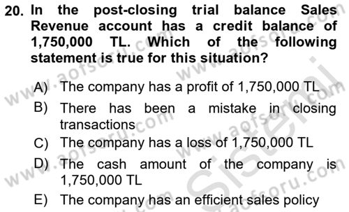 Accounting 1 Dersi 2022 - 2023 Yılı Yaz Okulu Sınav Soruları 20. Soru