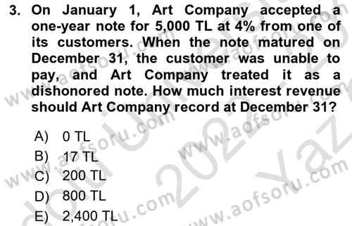 Accounting 1 Dersi 2022 - 2023 Yılı Yaz Okulu Sınav Soruları 3. Soru