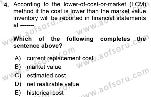 Accounting 1 Dersi 2022 - 2023 Yılı Yaz Okulu Sınav Soruları 4. Soru