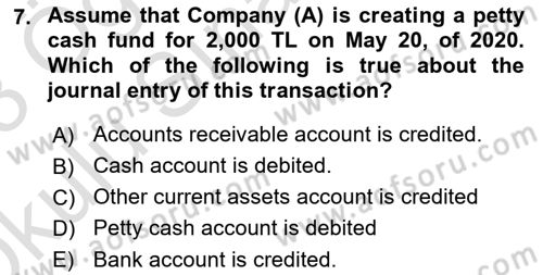 Accounting 1 Dersi 2022 - 2023 Yılı Yaz Okulu Sınav Soruları 7. Soru