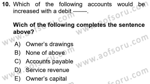 Accounting 1 Dersi 2023 - 2024 Yılı (Vize) Ara Sınav Soruları 10. Soru