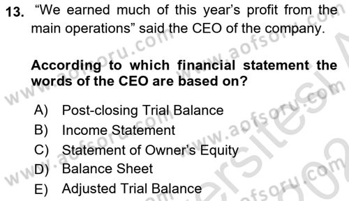 Accounting 1 Dersi 2023 - 2024 Yılı (Vize) Ara Sınav Soruları 13. Soru