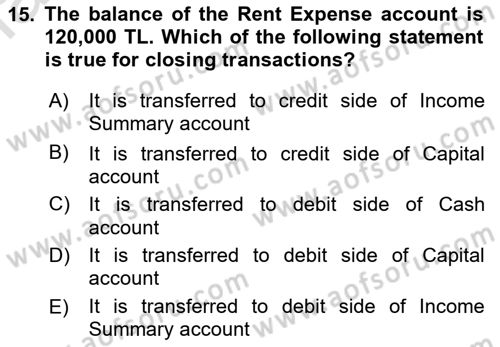 Accounting 1 Dersi 2023 - 2024 Yılı (Vize) Ara Sınavı 15. Soru