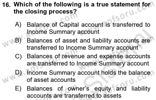 Accounting 1 Dersi 2023 - 2024 Yılı (Vize) Ara Sınav Soruları 16. Soru