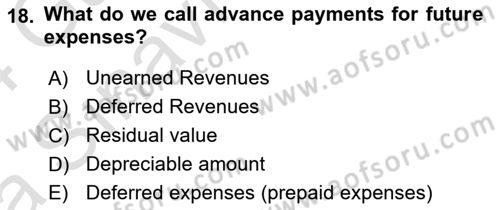 Accounting 1 Dersi 2023 - 2024 Yılı (Vize) Ara Sınav Soruları 18. Soru