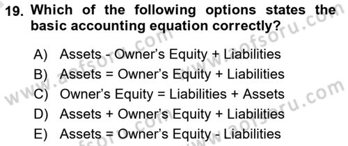 Accounting 1 Dersi 2023 - 2024 Yılı (Vize) Ara Sınav Soruları 19. Soru