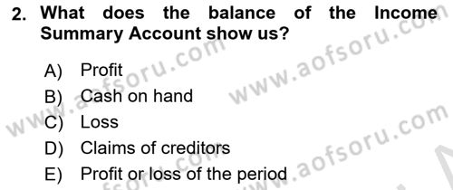 Accounting 1 Dersi 2023 - 2024 Yılı (Vize) Ara Sınav Soruları 2. Soru