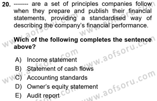 Accounting 1 Dersi 2023 - 2024 Yılı (Vize) Ara Sınav Soruları 20. Soru