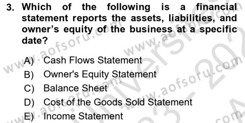 Accounting 1 Dersi 2023 - 2024 Yılı (Vize) Ara Sınav Soruları 3. Soru