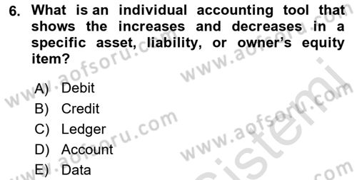 Accounting 1 Dersi 2023 - 2024 Yılı (Vize) Ara Sınav Soruları 6. Soru