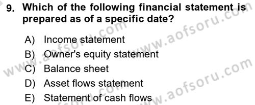 Accounting 1 Dersi 2023 - 2024 Yılı (Vize) Ara Sınav Soruları 9. Soru