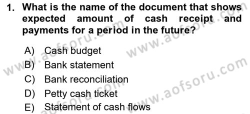 Accounting 1 Dersi 2023 - 2024 Yılı (Final) Dönem Sonu Sınav Soruları 1. Soru