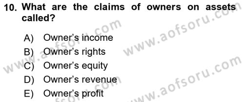 Accounting 1 Dersi 2023 - 2024 Yılı (Final) Dönem Sonu Sınav Soruları 10. Soru