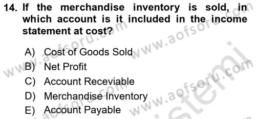 Accounting 1 Dersi 2023 - 2024 Yılı (Final) Dönem Sonu Sınav Soruları 14. Soru