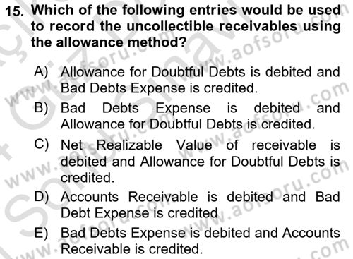 Accounting 1 Dersi 2023 - 2024 Yılı (Final) Dönem Sonu Sınav Soruları 15. Soru