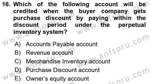 Accounting 1 Dersi 2023 - 2024 Yılı (Final) Dönem Sonu Sınav Soruları 16. Soru