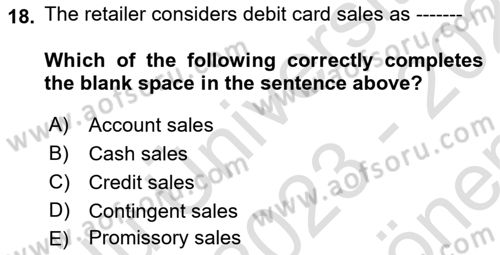 Accounting 1 Dersi 2023 - 2024 Yılı (Final) Dönem Sonu Sınav Soruları 18. Soru