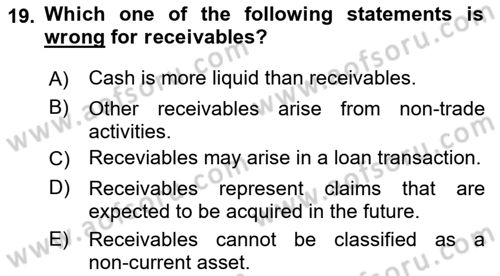 Accounting 1 Dersi 2023 - 2024 Yılı (Final) Dönem Sonu Sınav Soruları 19. Soru