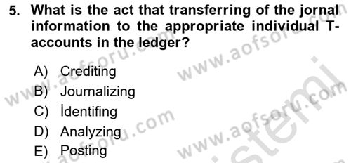 Accounting 1 Dersi 2023 - 2024 Yılı (Final) Dönem Sonu Sınav Soruları 5. Soru