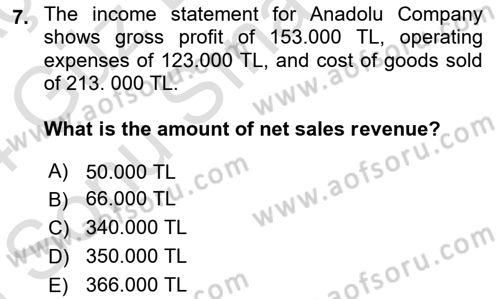 Accounting 1 Dersi 2023 - 2024 Yılı (Final) Dönem Sonu Sınav Soruları 7. Soru