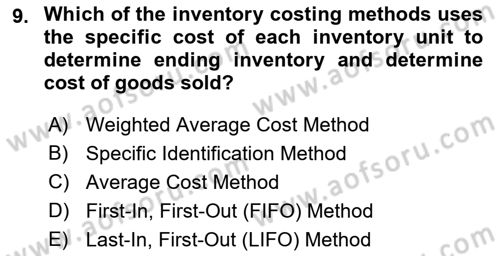 Accounting 1 Dersi 2023 - 2024 Yılı (Final) Dönem Sonu Sınav Soruları 9. Soru