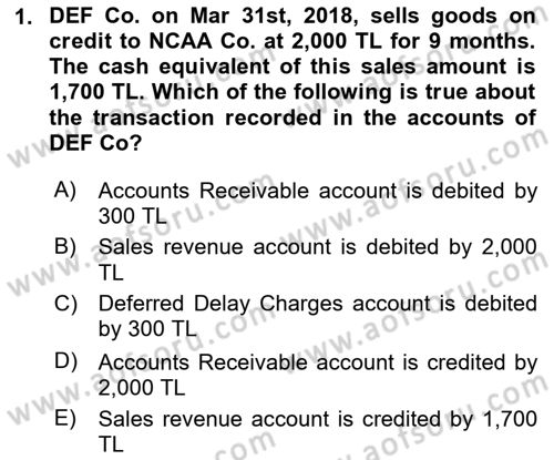 Accounting 1 Dersi 2023 - 2024 Yılı Yaz Okulu Sınav Soruları 1. Soru