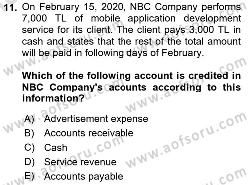 Accounting 1 Dersi 2023 - 2024 Yılı Yaz Okulu Sınav Soruları 11. Soru