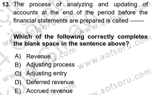 Accounting 1 Dersi 2023 - 2024 Yılı Yaz Okulu Sınav Soruları 13. Soru