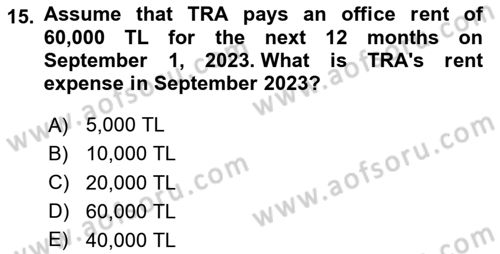 Accounting 1 Dersi 2023 - 2024 Yılı Yaz Okulu Sınav Soruları 15. Soru