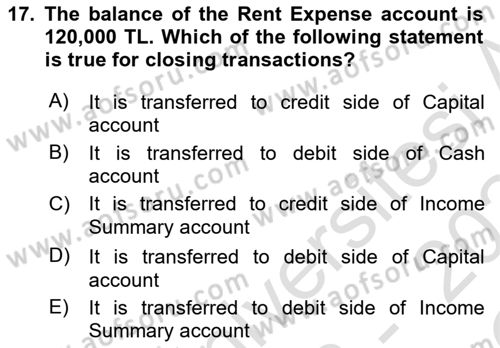 Accounting 1 Dersi 2023 - 2024 Yılı Yaz Okulu Sınav Soruları 17. Soru