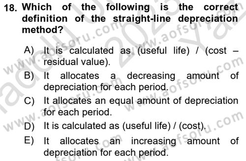 Accounting 1 Dersi 2023 - 2024 Yılı Yaz Okulu Sınav Soruları 18. Soru