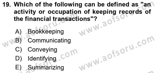 Accounting 1 Dersi 2023 - 2024 Yılı Yaz Okulu Sınav Soruları 19. Soru