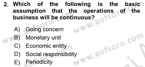 Accounting 1 Dersi 2023 - 2024 Yılı Yaz Okulu Sınav Soruları 2. Soru
