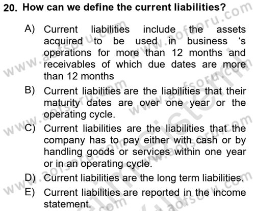 Accounting 1 Dersi 2023 - 2024 Yılı Yaz Okulu Sınav Soruları 20. Soru