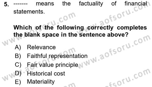 Accounting 1 Dersi 2023 - 2024 Yılı Yaz Okulu Sınav Soruları 5. Soru