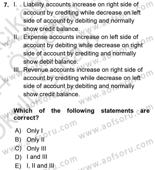 Accounting 1 Dersi 2023 - 2024 Yılı Yaz Okulu Sınav Soruları 7. Soru