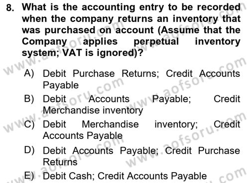 Accounting 1 Dersi 2023 - 2024 Yılı Yaz Okulu Sınav Soruları 8. Soru
