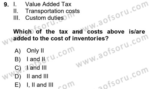 Accounting 1 Dersi 2023 - 2024 Yılı Yaz Okulu Sınav Soruları 9. Soru