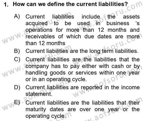 Accounting 1 Dersi 2024 - 2025 Yılı (Vize) Ara Sınav Soruları 1. Soru