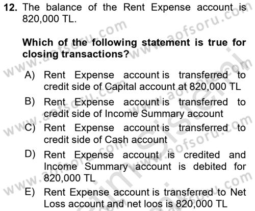 Accounting 1 Dersi 2024 - 2025 Yılı (Vize) Ara Sınav Soruları 12. Soru