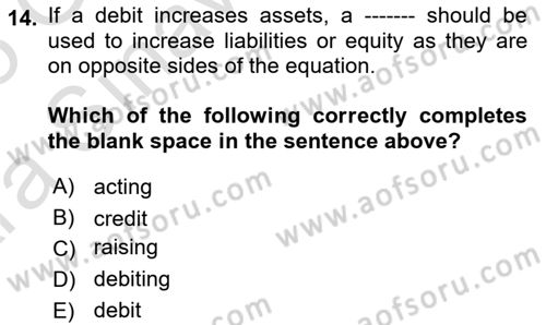 Accounting 1 Dersi 2024 - 2025 Yılı (Vize) Ara Sınav Soruları 14. Soru
