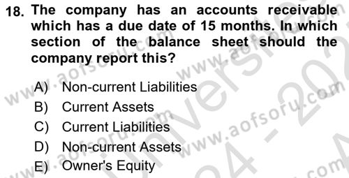 Accounting 1 Dersi 2024 - 2025 Yılı (Vize) Ara Sınav Soruları 18. Soru
