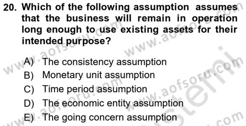 Accounting 1 Dersi 2024 - 2025 Yılı (Vize) Ara Sınav Soruları 20. Soru