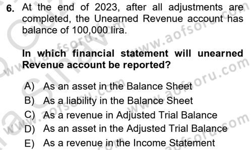 Accounting 1 Dersi 2024 - 2025 Yılı (Vize) Ara Sınav Soruları 6. Soru