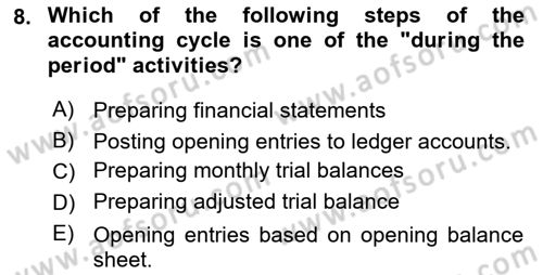 Accounting 1 Dersi 2024 - 2025 Yılı (Vize) Ara Sınavı 8. Soru