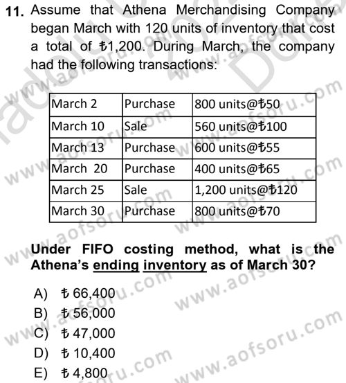 Accounting 1 Dersi 2024 - 2025 Yılı (Final) Dönem Sonu Sınav Soruları 11. Soru