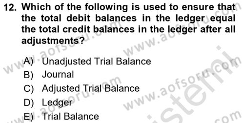 Accounting 1 Dersi 2024 - 2025 Yılı (Final) Dönem Sonu Sınav Soruları 12. Soru