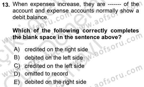 Accounting 1 Dersi 2024 - 2025 Yılı (Final) Dönem Sonu Sınav Soruları 13. Soru